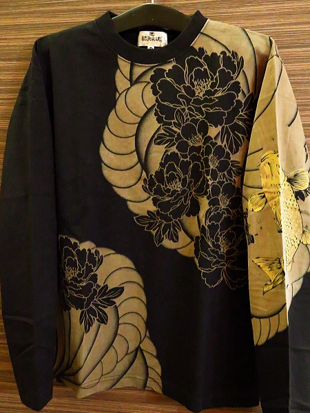 刺青鯉　和柄長袖ロングTシャツ(黒)